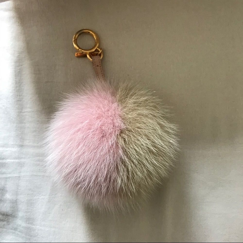 Fendi Powder Pink/Camel Fox Fur Pom Pom Bag Charm